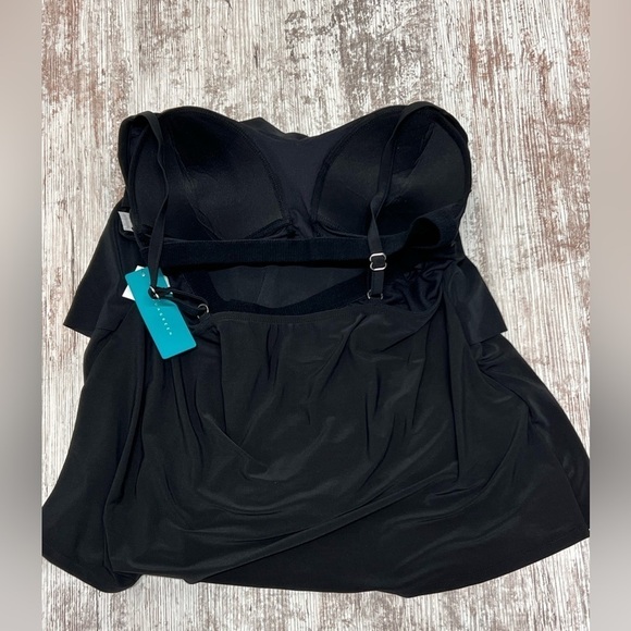 WOMEN’S Sleeveless Tiered Ruffle Tankini Swimsuit Top Black - Picture 14 of 15